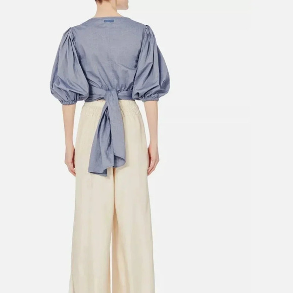 Elizabeth And James Farrah Wrap Top Blouse Long Sleeve Tie Bow Chambray S Small - Picture 5 of 12